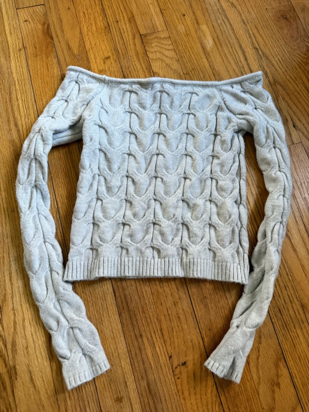 Aeropostale Light Gray Off-Shoulder Cable Knit Sweater